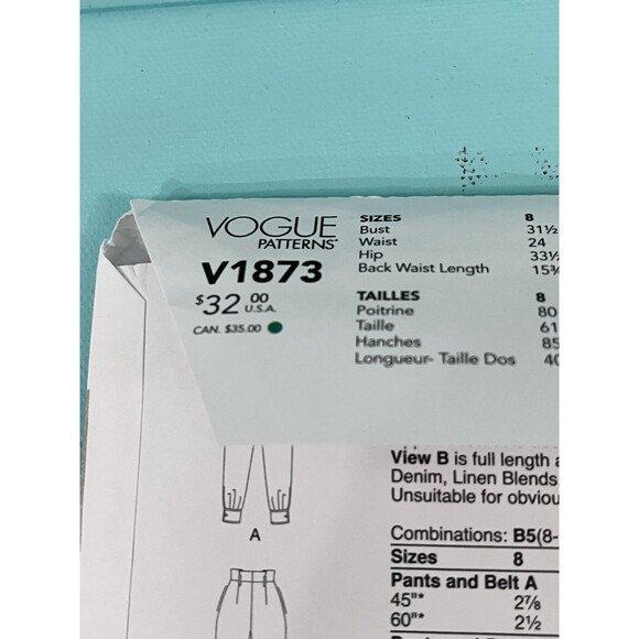 Vogue Sewing Pattern V1873 Misses' & Misses' Petite Pants Size B5 (8-16) UNCUT - Picture 5 of 9
